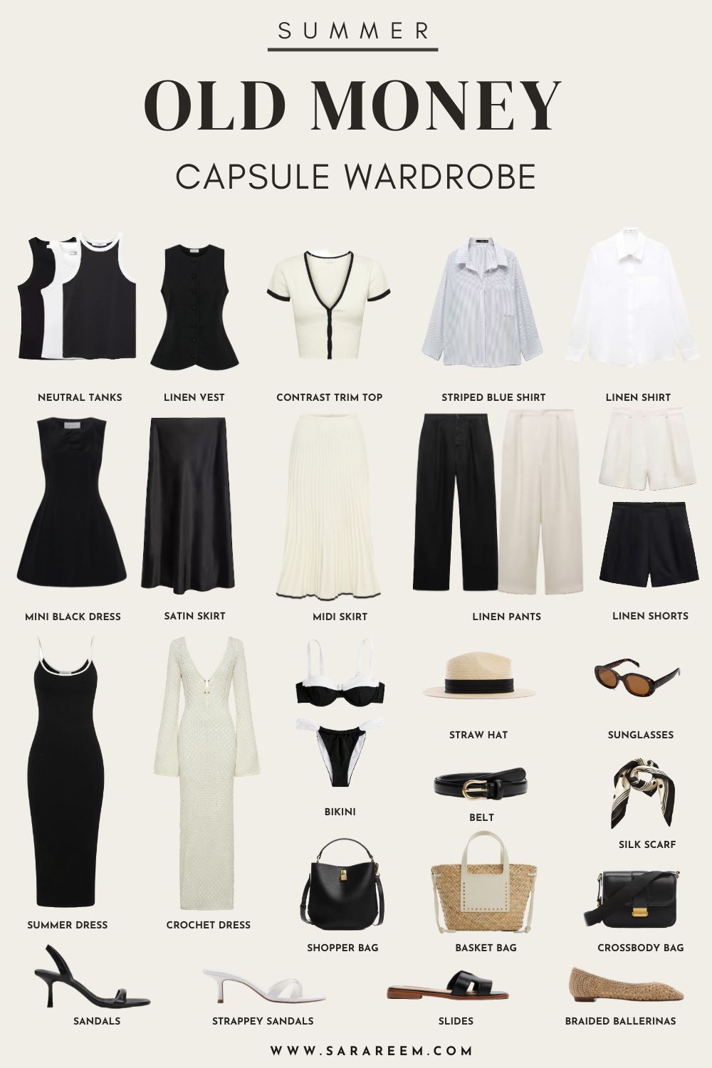 old money summer capsule wardrobe