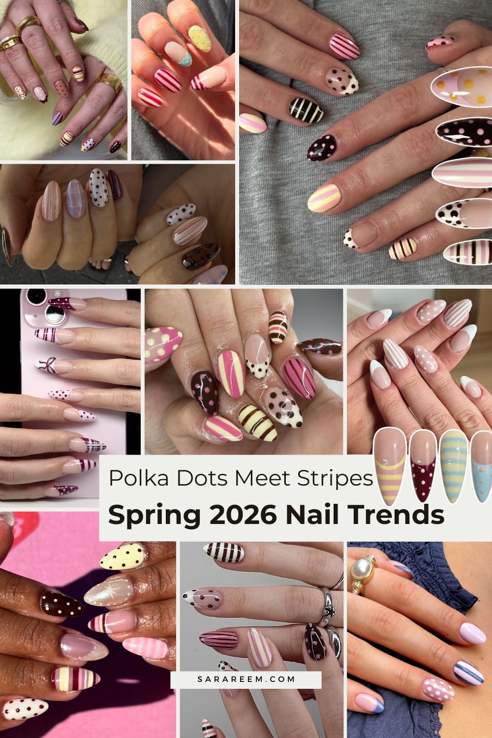 spring 2026 nail trends - Polka Dots Meet Stripes